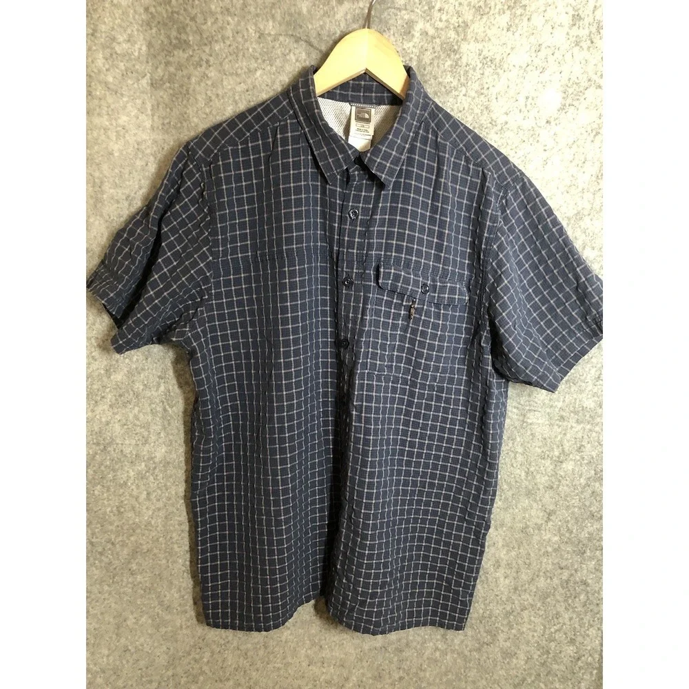 The North Face Shirt Mens Large Blue Check Vent Seersucker Career Casual Classic